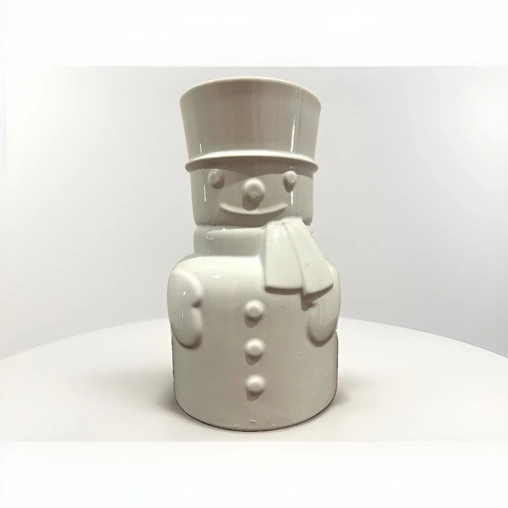 Holiday Christmas Ceramic Snowman Nutcracker Cookie Jar White Glossy Finish 11in
